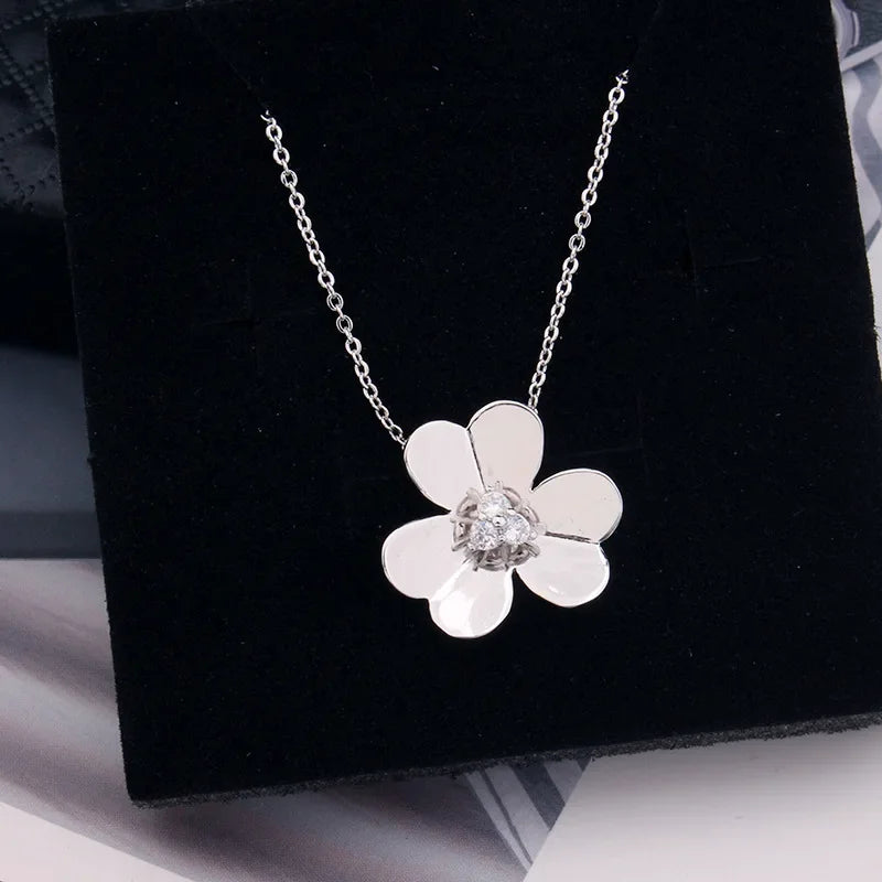 Luxury Flower Geometry Cubic Ziron Engagement Necklace Bridal Stud Jewelry copper Lady Gift Lovely