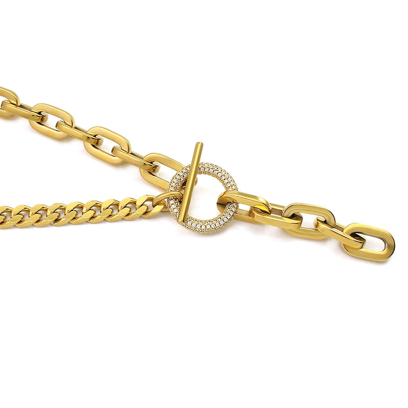 Collier ras du cou avec pendentif pompon à longue chaîne en acier inoxydable avec cristaux strass ronds, chaîne cubaine, collier tendance