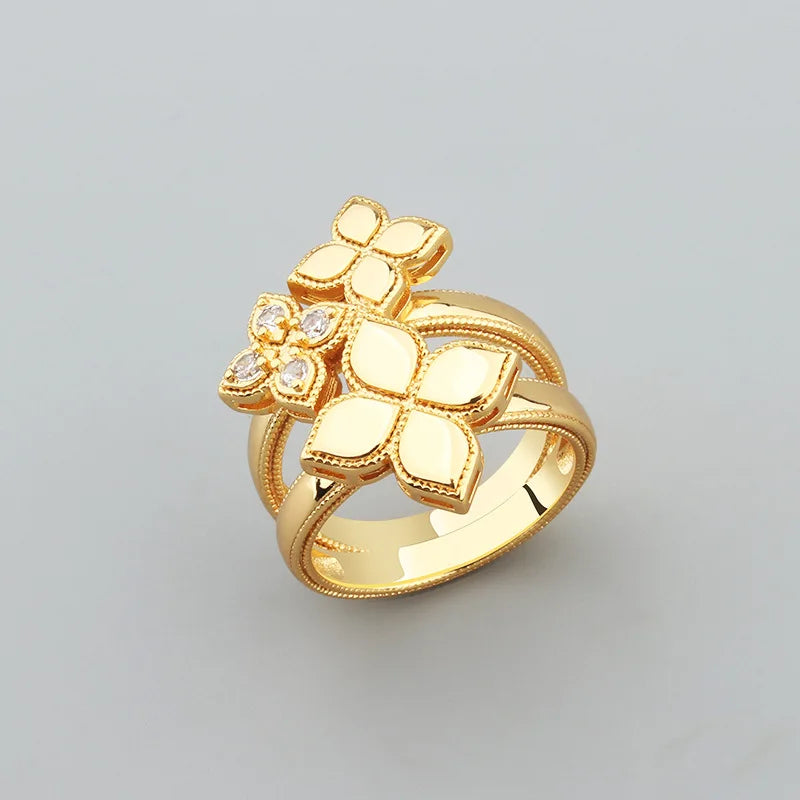 Women Luxury Geometry Cubic Ziron Engagement Bridal Ring Jewelry copper Lady Gift