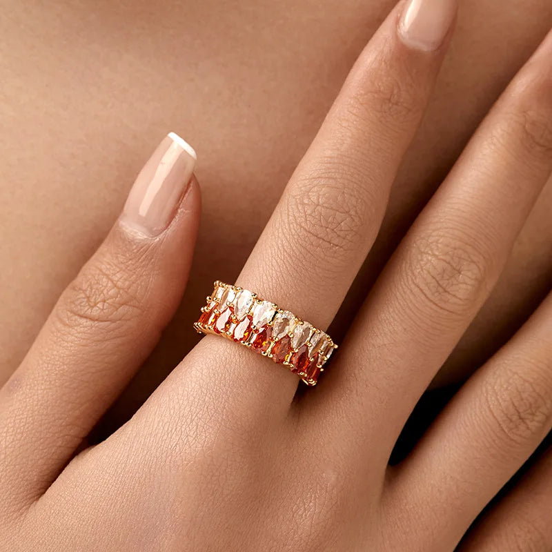 Personalized 18k Gold Plated Exquisite Zircon Ring with Opening Design European American Style Elegant Women Finger Ring