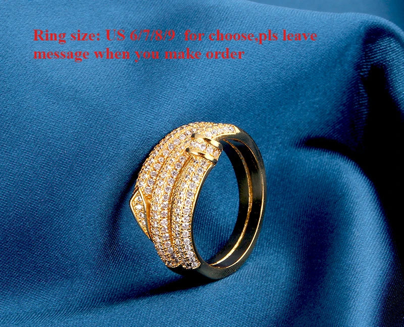 Women Luxury Geometry Cubic Ziron Engagement Bridal Statement  Bracelet Ring Jewelry copper Lady Gift