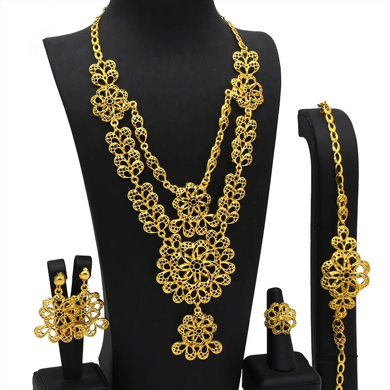 ANIID Brazilian 24K Gold Color Jewelry Sets Wedding Dubai Necklace Earrings For Women Nigerian Indian Bridal Set Party Gifts