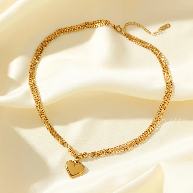 EILIECK 316L Stainless Steel Gold Color Smooth Heart Charm Necklace Bracelets Set For Women Trendy Waterproof Jewelry Lady Gift