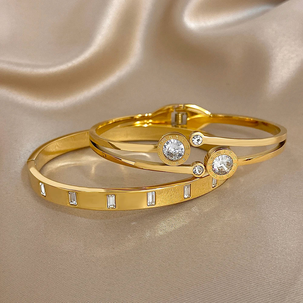 Bracelet jonc empilable géométrique en zircon brillant étanche en acier inoxydable
