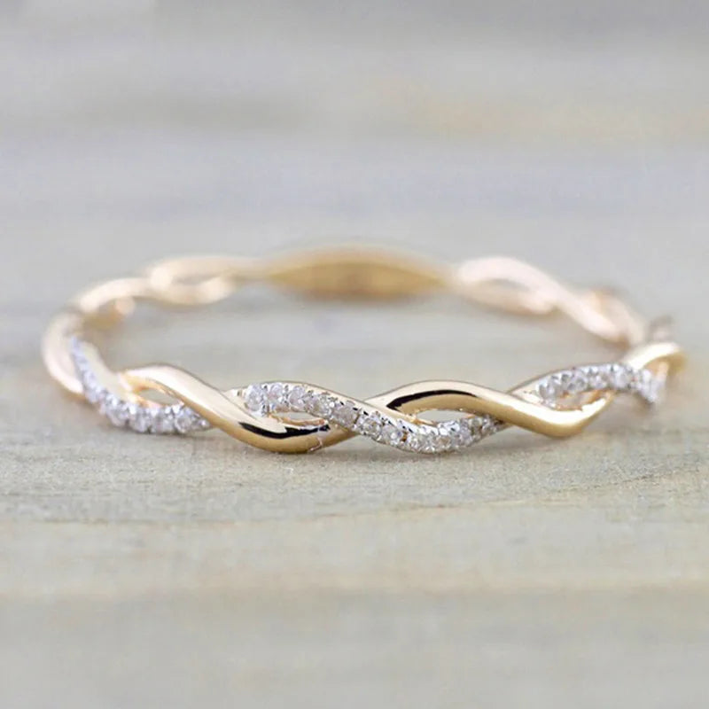 Huitan Minimalist Thin Twist Band Shiny Cubic Zircon Rings