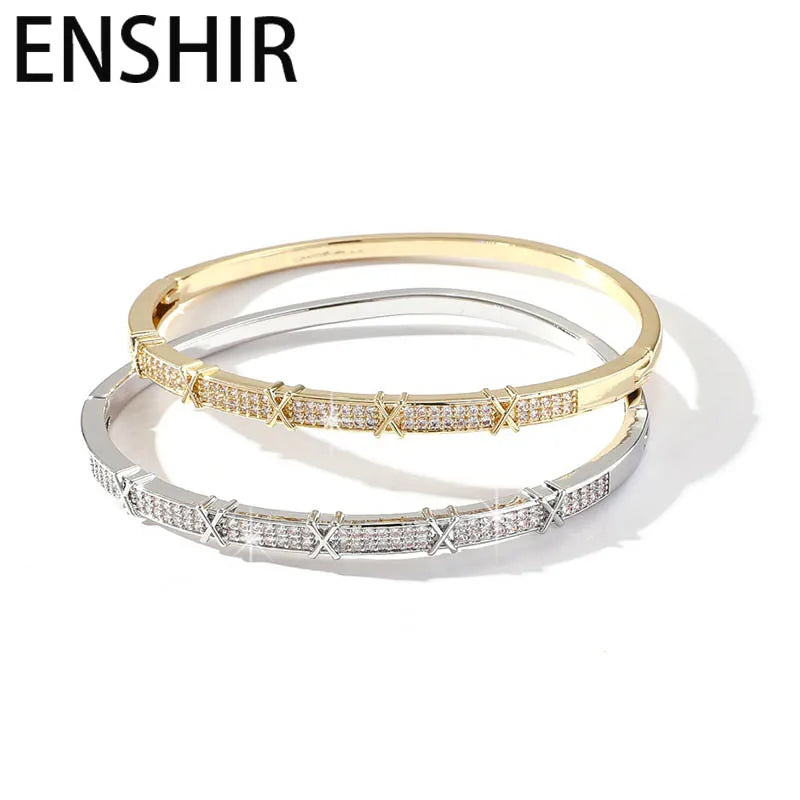 ENSHIR Silver-Color Waterproof Simple Cuff Bangle Bracelet