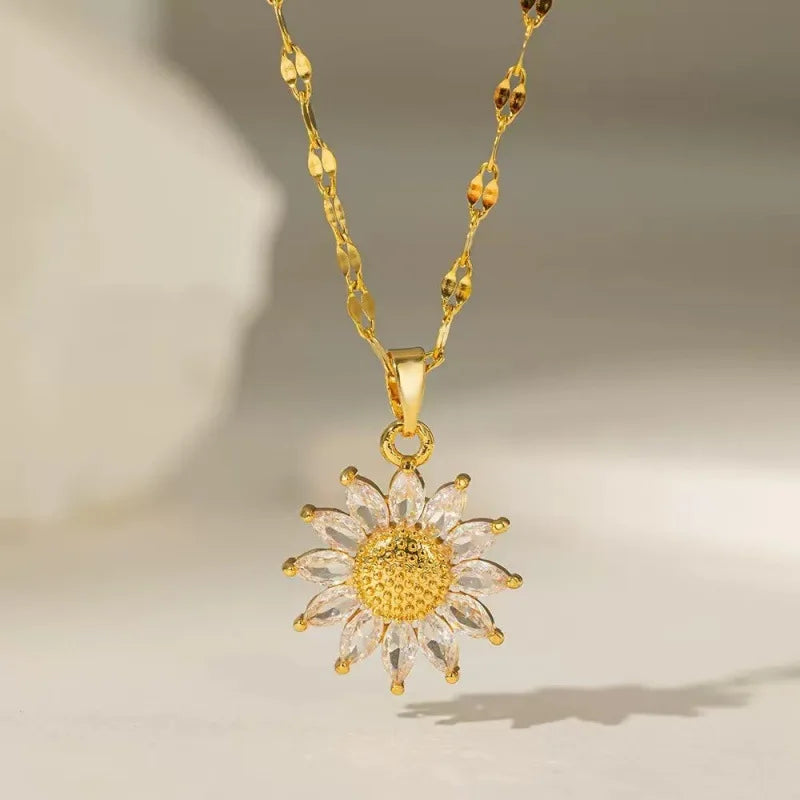 1PCS stainless steel Necklace Ladies Light Luxury Style Flower Pendant Inlaid Zirconia Titanium Steel Chain Holiday Jewelry