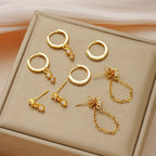 4 Pièces Boucles d'oreilles plaqué or avec zircon pour femmes, ensemble de bijoux fantaisie en cuivre pour cartilage, piercing, cadeau pour fête et usage quotidien