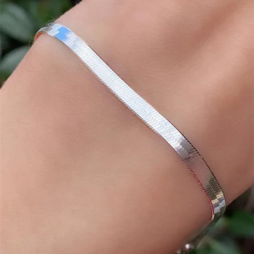 Amaxer Waterproof Filmy Snake Chain Bracelet for Women Girl Herringbone Stainless Steel Party Jewelry Friend Gifts