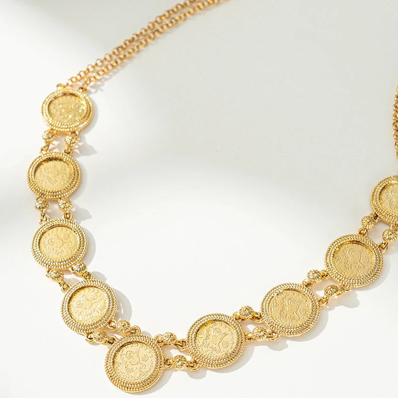 Nouveau collier de pièces turques, plaqué or, bijoux arabes du Moyen-Orient pour femmes, bijoux de mariage musulmans, pendentifs de collier de mariée