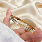 Bracelet jonc de luxe en acier inoxydable plaqué or pour femme, accessoire de mode, cadeau de fête des Mères