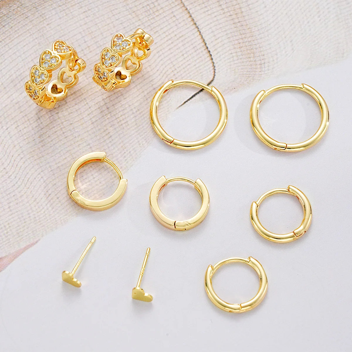 10Pcs/Set Zircon Stackable Stud Earrings Set For Women Simple Gold Color Heart Cartilage Hoop Earring Fashion Girl Jewelry Gifts