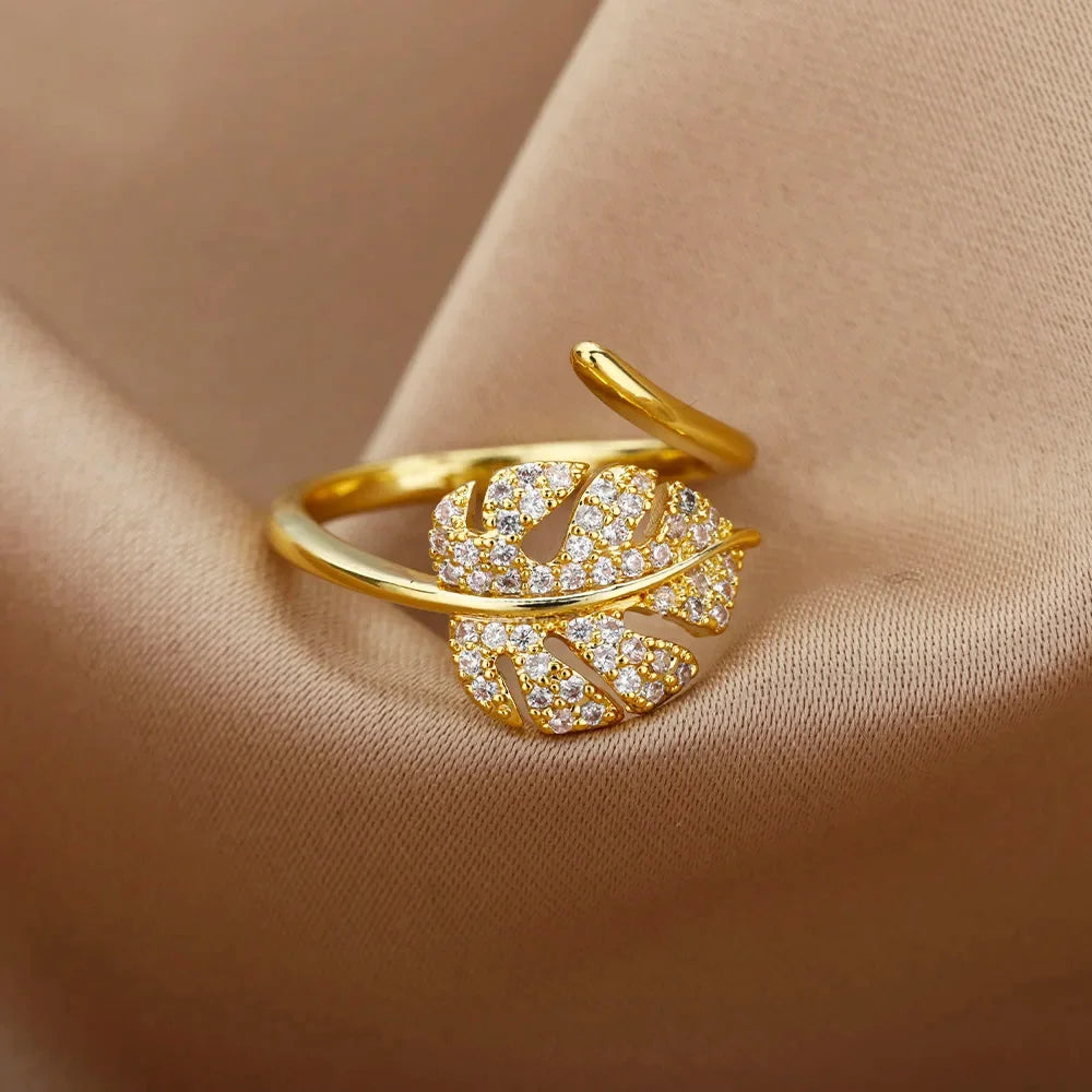 Gold-Plated Stainless Steel Crystal & Geometric Chain Ring