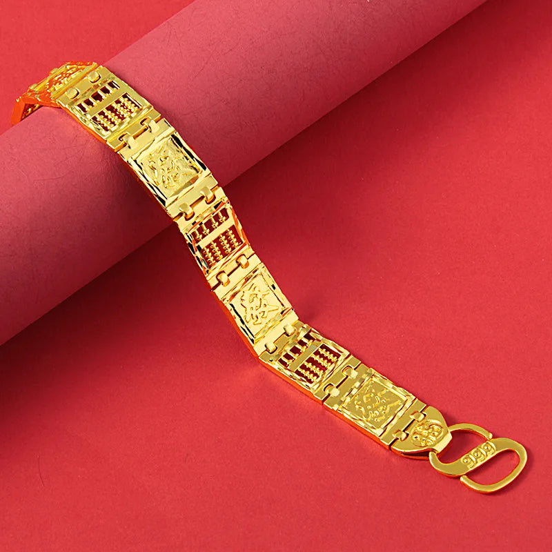 Comfortable Fitting Abacus Fu Character S-Clasp Bracelet For Men & Women 24K Gold AU999 | Skin-friendly, no pressure on wrist