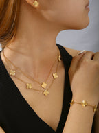 1 Piece Elegant Charm Light Luxury Stainless Steel Glossy Laser Pattern Four-Leaf Flower Necklace Bracelet Earrings Female