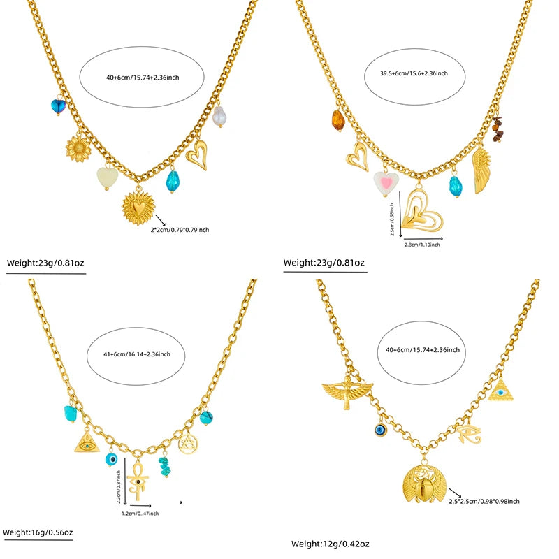 DIEYURO 316L Stainless Steel Golden Heart Flower Turquoise Multi Pendant For Womnen New Trend Chain Rustproof Jewelry Party Gift