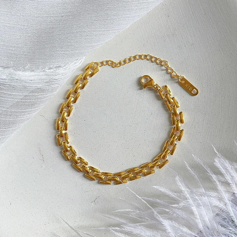 Vintage Stainless Steel Watch-Strap Chain Bracelet