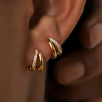 Gold Zircon Geometric Hoop Earrings