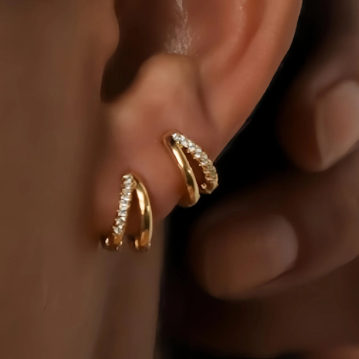 Gold Zircon Geometric Hoop Earrings