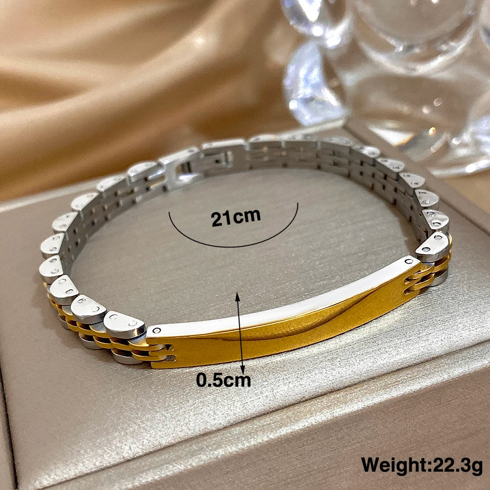 ChooseMe Five-Layer 10mm Beaded Two-Tone Stainless Steel Watch-Chain Bangle