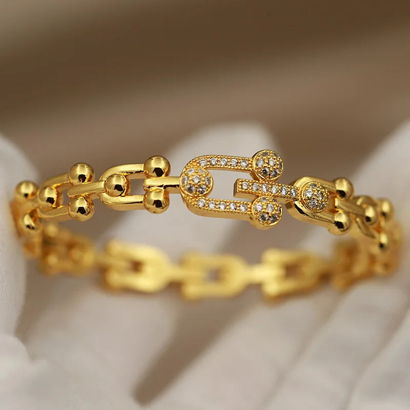 Stainless Steel Crystal Geometric Zirconia Bangle Set