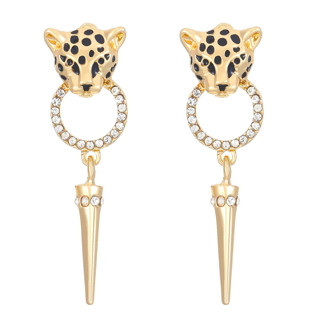 Trendy Personalized Cheetah Leopard Head Cone Pendant Earrings Fashionable Sexy Women's Quality Jewelry Accessories Luxurious