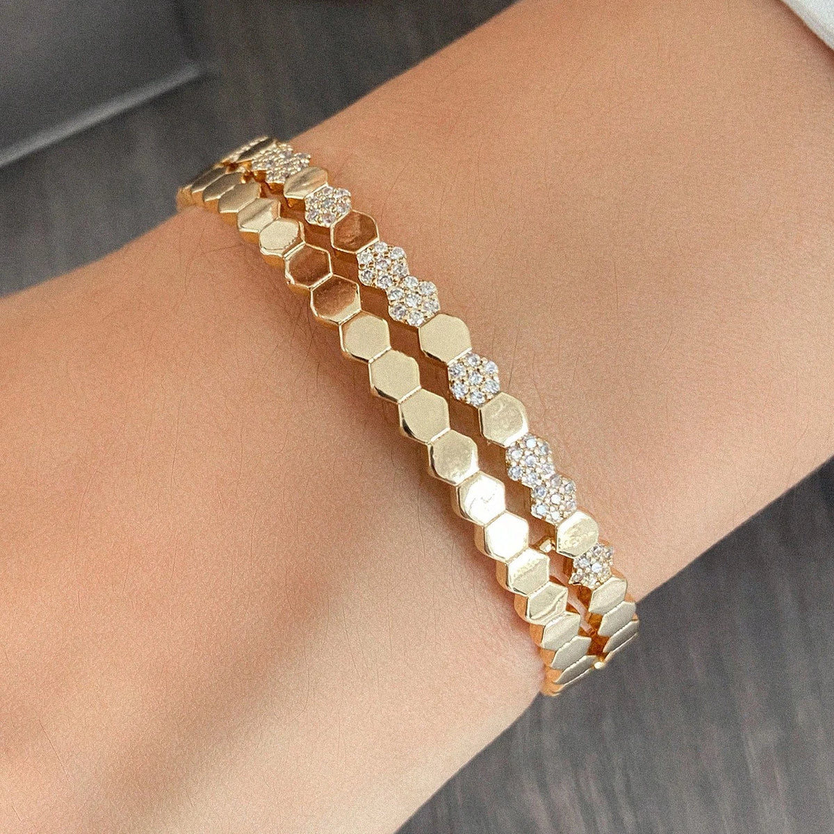 Titanium Steel Gold-Plated Sparkling Zircon Cuff Bangle