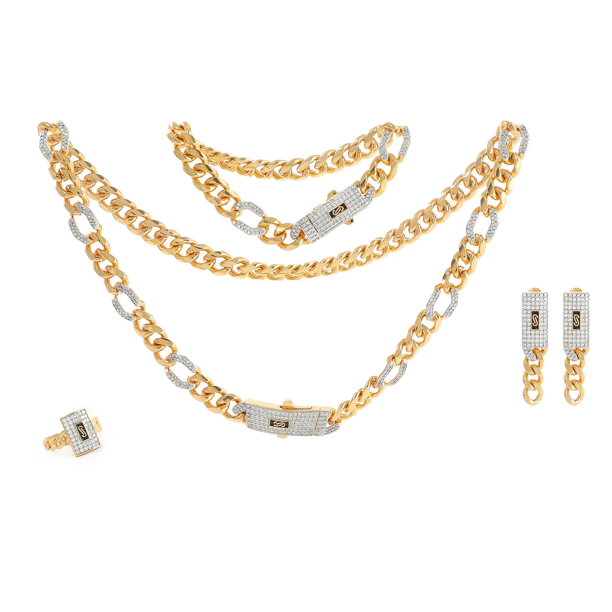 ChooseMe Hip Hop 4-Piece Necklace, Earrings, Bracelet & Ring Set