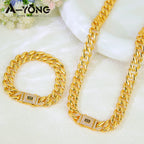 ChooseMe Arabic Dubai Vintage 21K Gold-Plated Cuban Chain & Zirconia Set