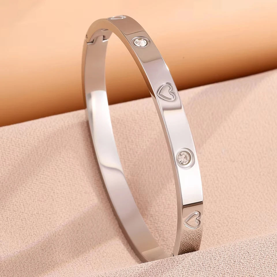 Yupsk 4/1Pcs Inlaid Zircon Stainless Steel Stackable Bracelet Delicate Flower Design Bangles Women's Fashion Versatile Jewelry