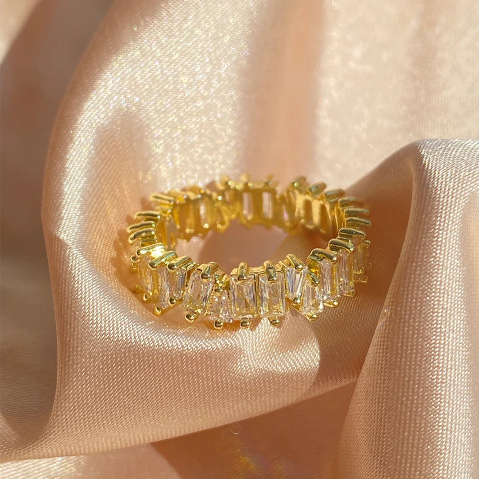 Luxury 18K Gold-Color Plated Classic Baguette Cubic Zirconia Engagement Ring