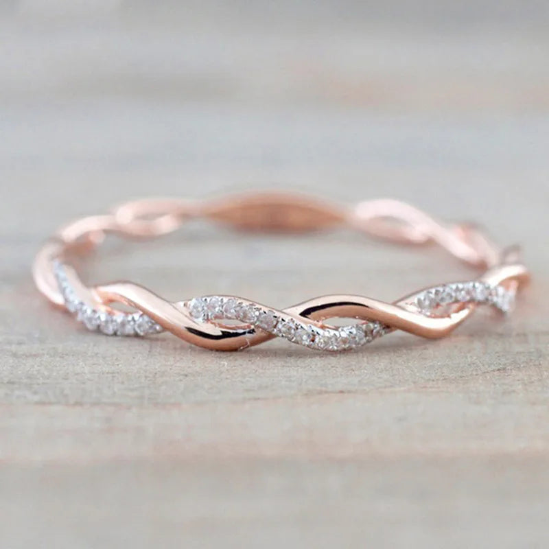 Huitan Minimalist Thin Twist Band Shiny Cubic Zircon Rings