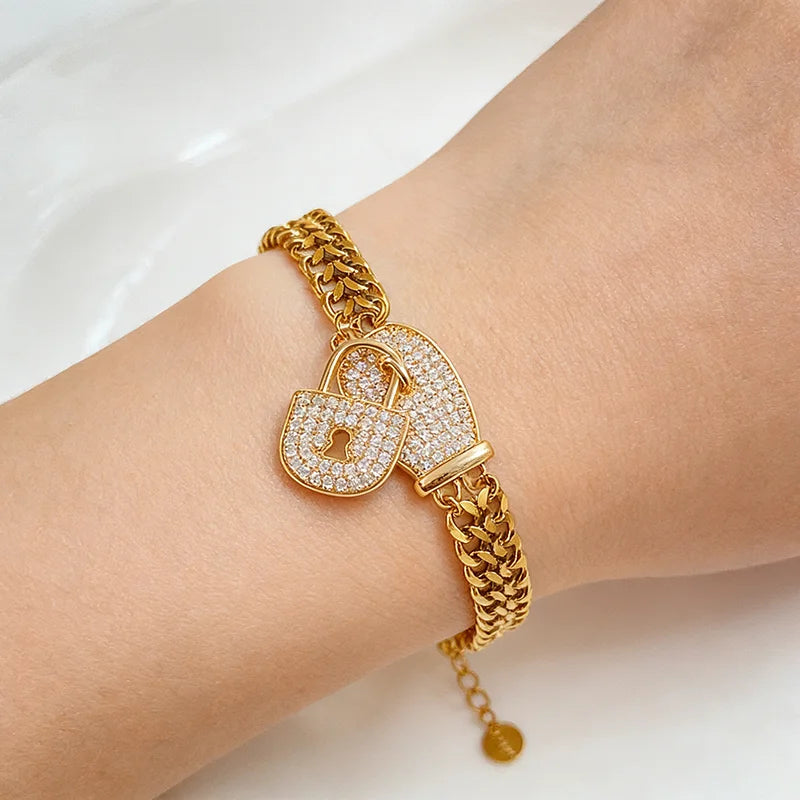 EILIECK Stainless Steel Gold Color Chain Bracelet Bangle For Women New Anti-Fading Fashion Jewelry Suitable for Daily Layering