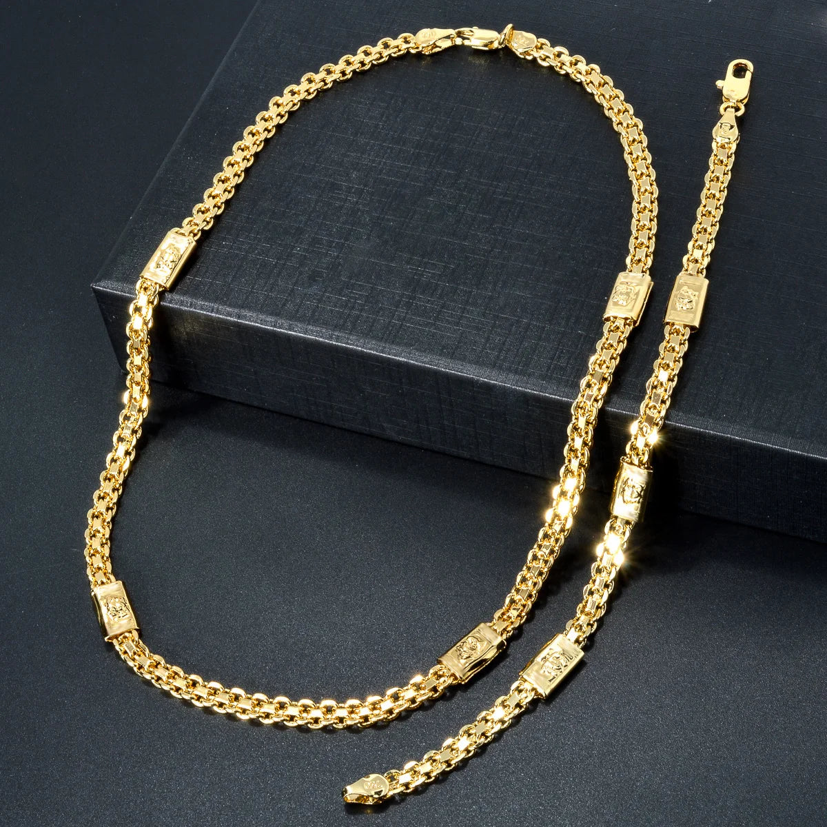 ChooseMe Dubai Hip Hop 18K Gold-Plated Link Chain Choker & Bracelet Set