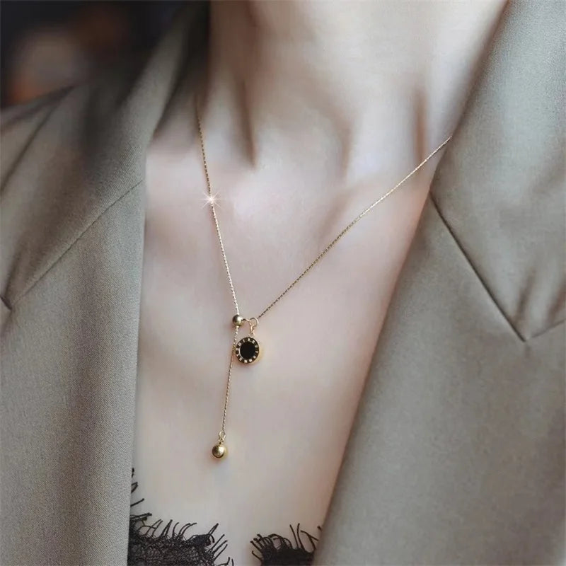 EILIECK 316L Stainless Steel Round Roman Numerals Pendant Necklace For Women Trendy Neck Chain Summer Vacation Jewelry