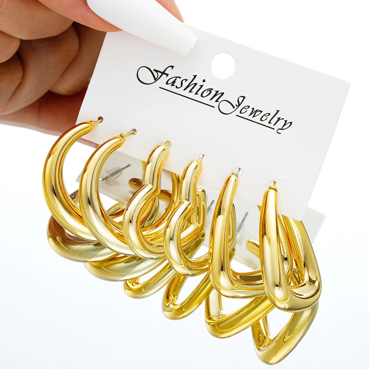 Smooth Gold Waterdrop Hoop Earring Set 6pcs
