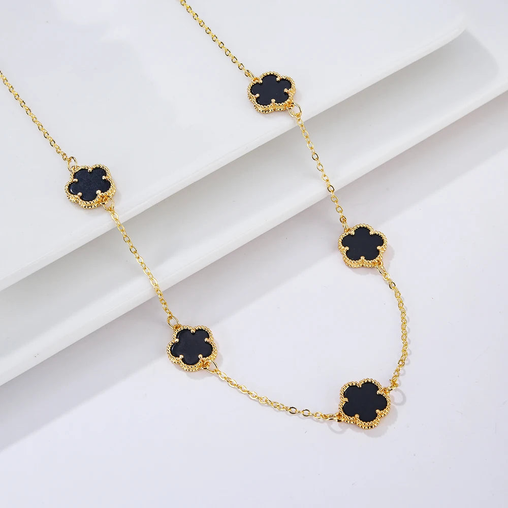 Hot Sale 14 Colors Five-Leaf Flower Set Bracelet Necklace Classic Simple Women Jewelry Set Suitable For Daily Party Wear Clover