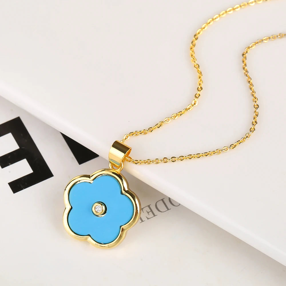 Elegant And Cute Clover Plant Five Leaf Flower Petal Pendant Necklace Earrings Jewelry Set Natural White Shell Stone Woman