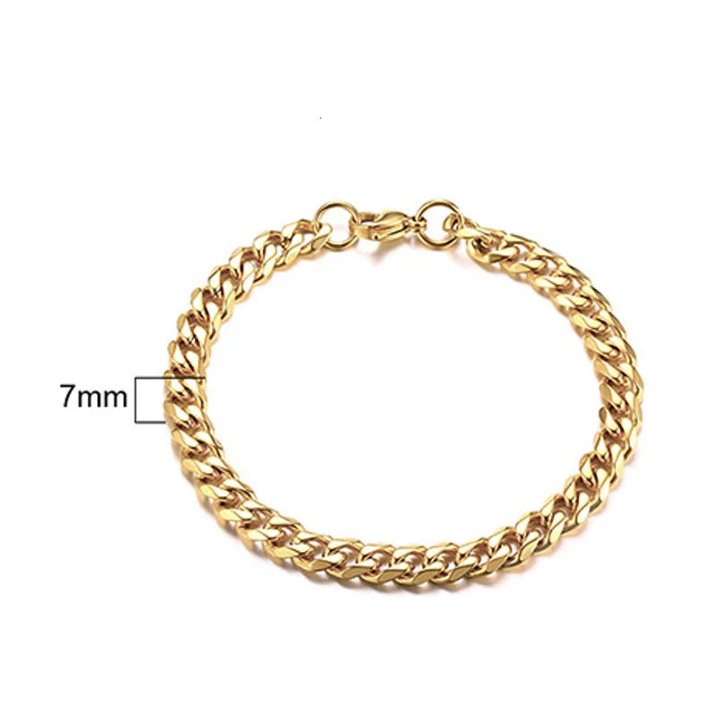 Stainless Steel Chain Bracelet Women, 3mm to 9mm Curb Cuban Chain Bangle Gold Color Unisex Wrist Stackable Jewelry
