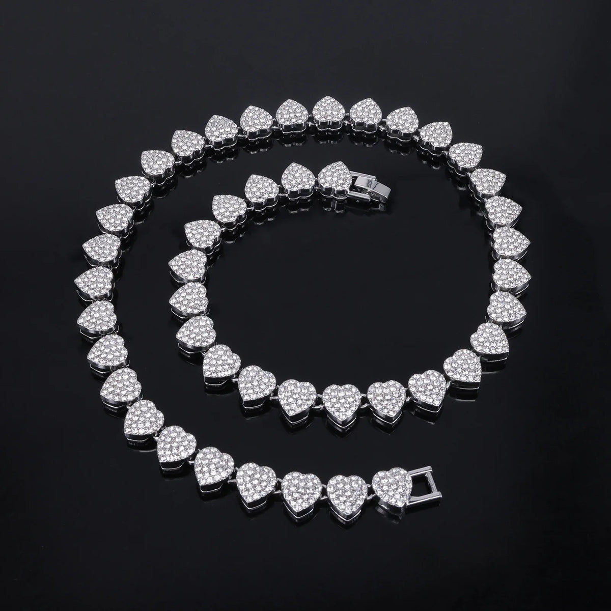 New 11mm Width Heart Hip Hop Pink & Clear Rhinestone Chain Jewelry