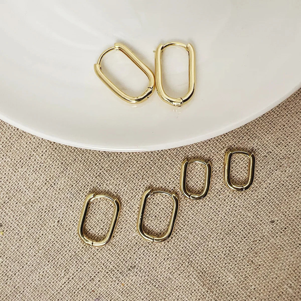 Minimalist Geometric Copper Metal Hoop Earrings Set, 6 Pcs/Set