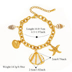 EILIECK 316L Stainless Steel Beach-Style Shells Starfish Bracelet Bangle For Women Trendy Waterproof Hand Chain Jewelry Gift