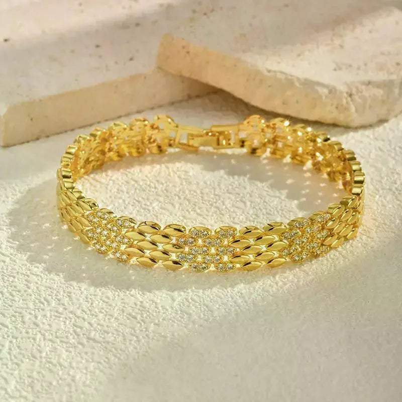 Gold Plated Copper Brass Materials Watch Bracelet Multi Choose Zircon Bracelet With Chain
