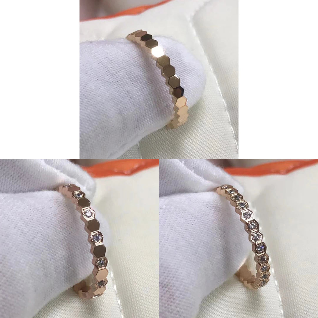 ChooseMe Classic Gold-Plated Honeycomb Diamond Wedding Ring