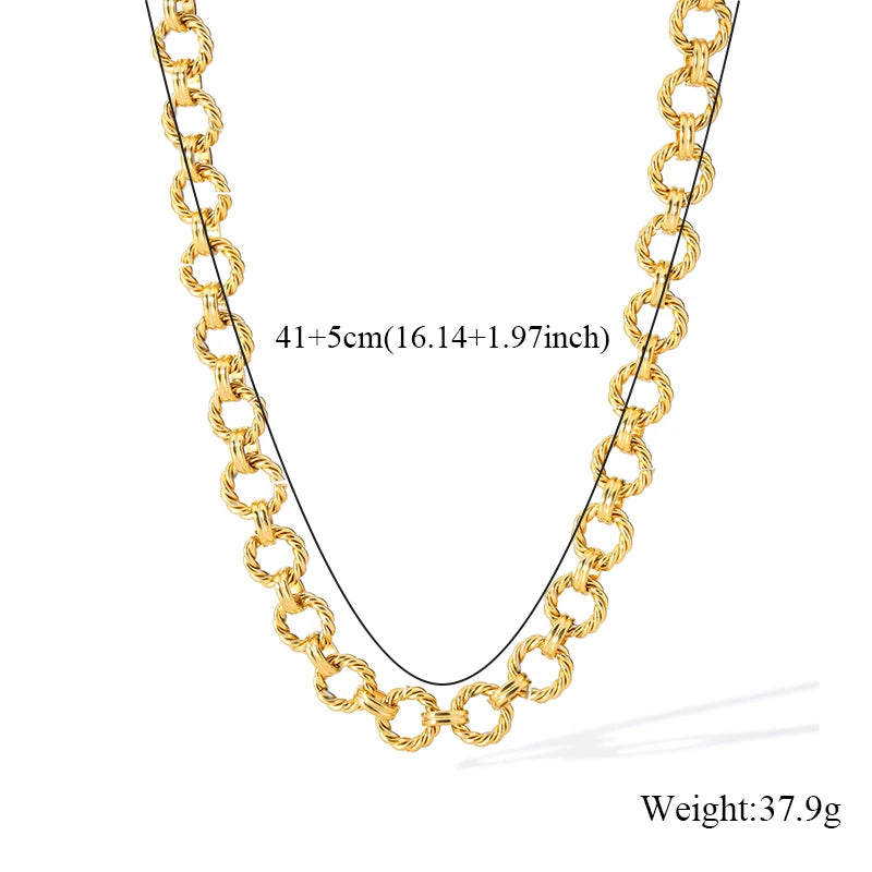 EILIECK 316L Stainless Steel Metal Gold Color Round Link Chain Necklace Bracelet Set For Women Fashion Punk Waterproof Jewelry