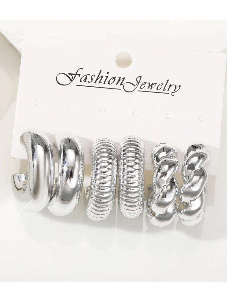Classic Twist Gold-Color Earring Set, 12 Pcs/Set