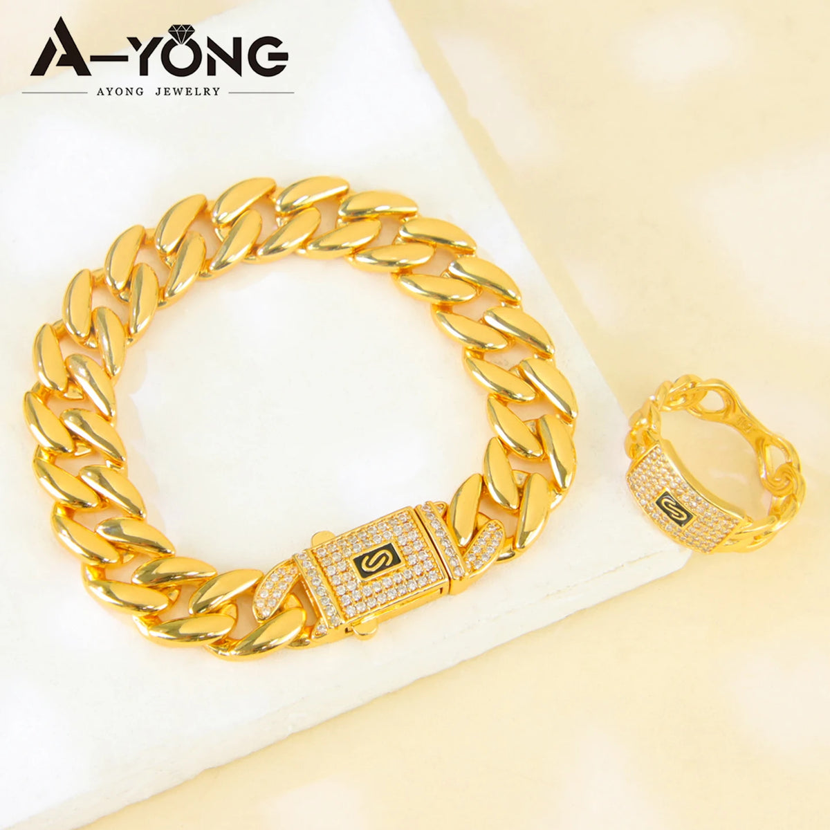 ChooseMe Arabic Dubai Vintage 21K Gold-Plated Cuban Chain & Zirconia Set