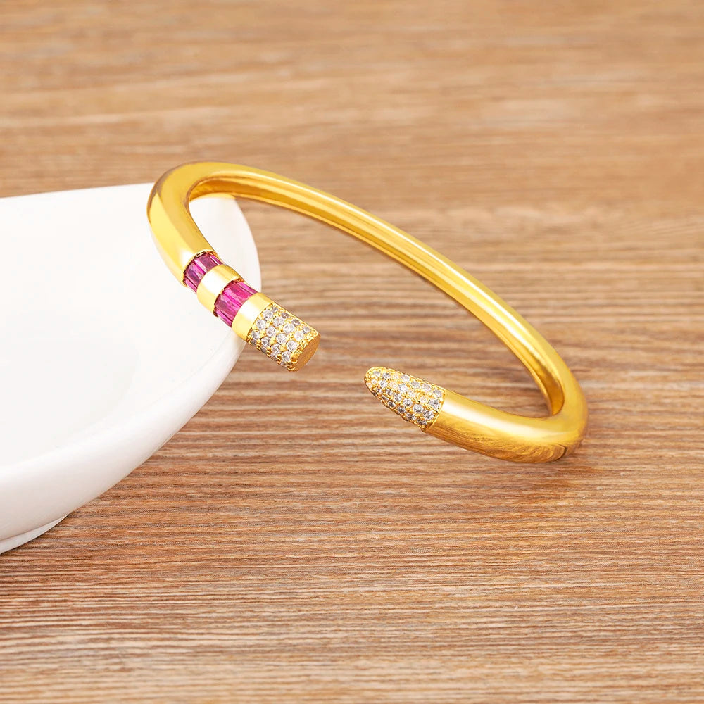 Trendy Shiny Zircon Light Luxury Adjustable Open Bangle