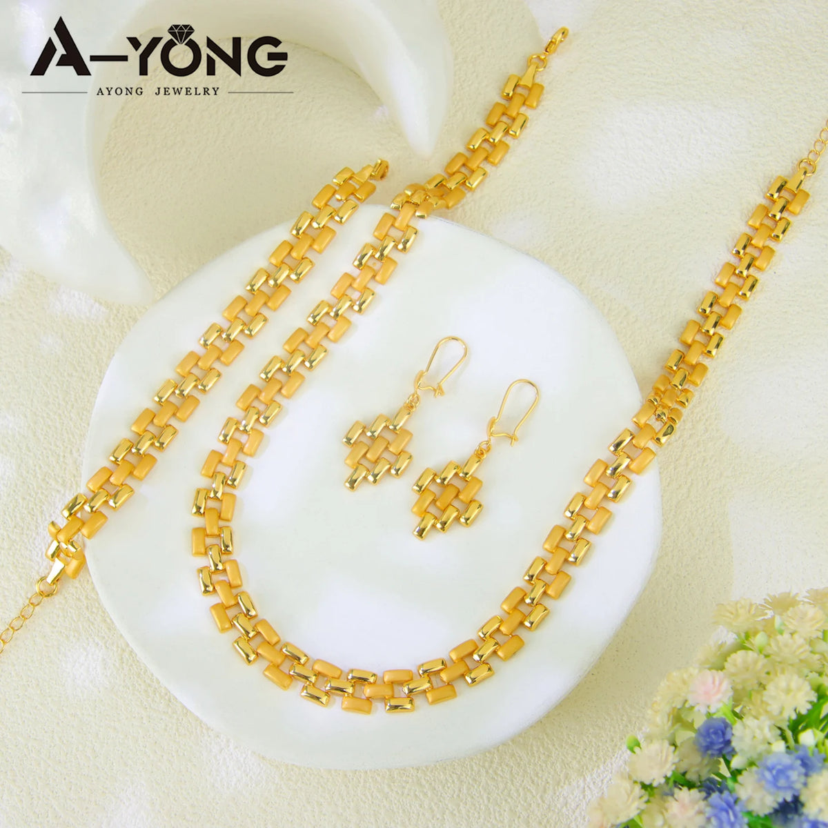 Newest Nigeria Wedding Jewelry Set 21k Gold Plated Fashion Bamboo Knot Necklace Ethiopia Women Bridal Luxury Vintage Jewelrys