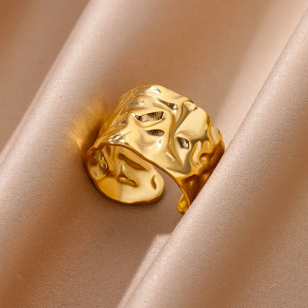 316L Stainless Steel Gold-Color Multilayer Geometric Open Ring